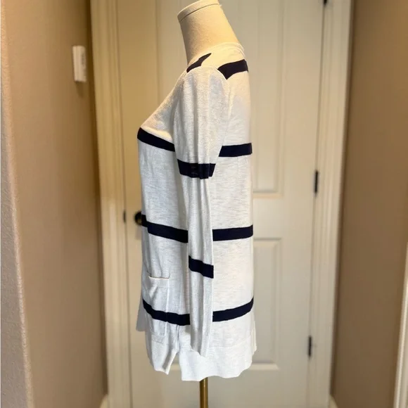 Old Navy White Cardigan with Navy Stripes - Picture 2 of 4